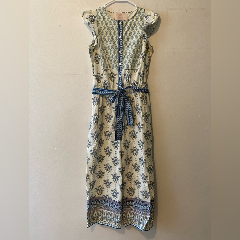 Anthropologie Blue and Cream Jumpsuit